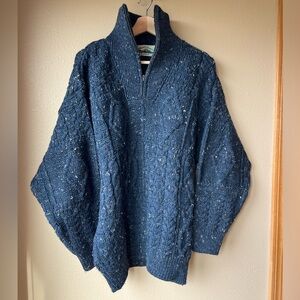 Aran Crafts Wool Sweater Heavyweight Speckled Navy Unisex S Fisherman Cable Knit
